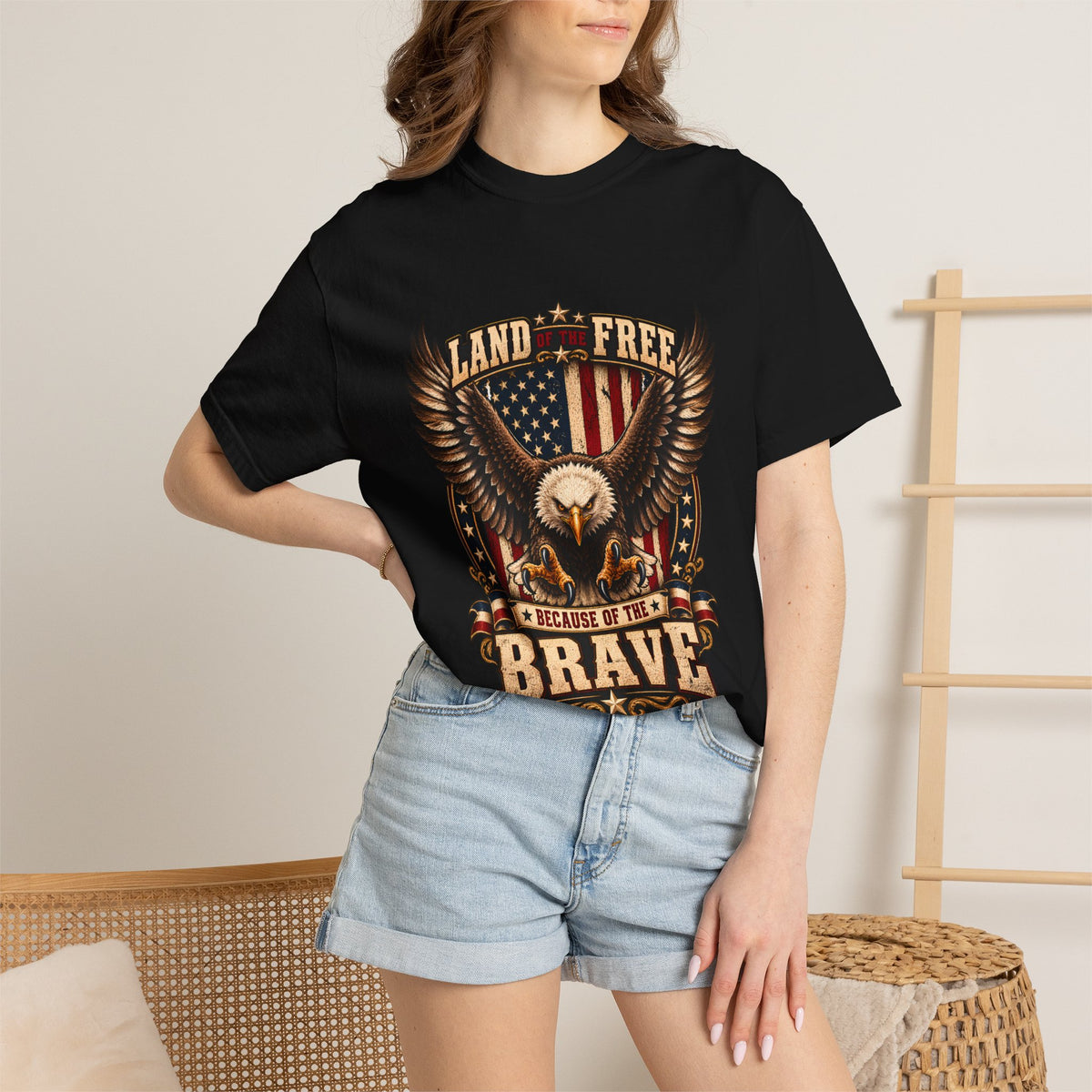 Comfort Colors® Land of the Free Because of the Brave T-Shirt, Patriotic Bald Eagle Gift, American Flag Veteran, Military Support Shirt