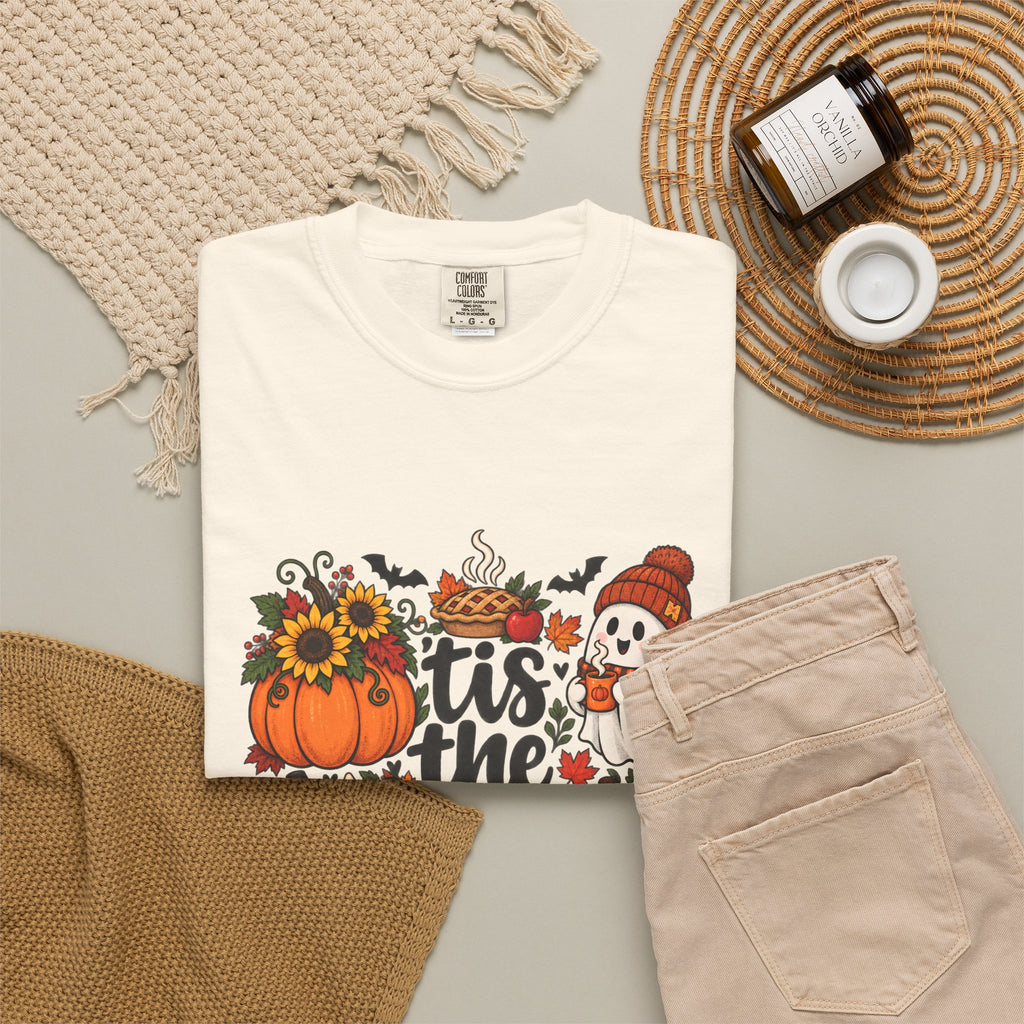 T-shirt Comfort Colors® « Tis the Season », cadeau pour amateur de citrouilles, t-shirt pour l'automne, Thanksgiving et Halloween, t-shirt douillet pour la saison des récoltes pour femmes