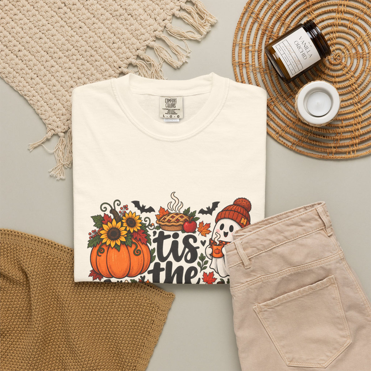 T-shirt Comfort Colors® « Tis the Season », cadeau pour amateur de citrouilles, t-shirt pour l'automne, Thanksgiving et Halloween, t-shirt douillet pour la saison des récoltes pour femmes