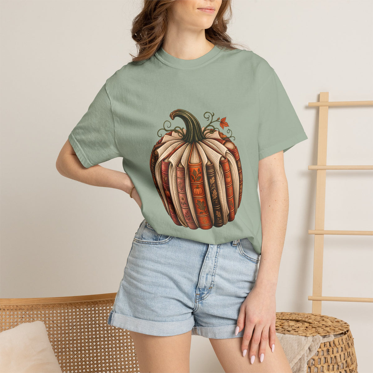 Comfort Colors® Book Pumpkin T-Shirt, Fall Reading Lover Gift, Vintage Autumn Bookish Gift, Cozy Librarian Teacher Pumpkin Graphic Tee