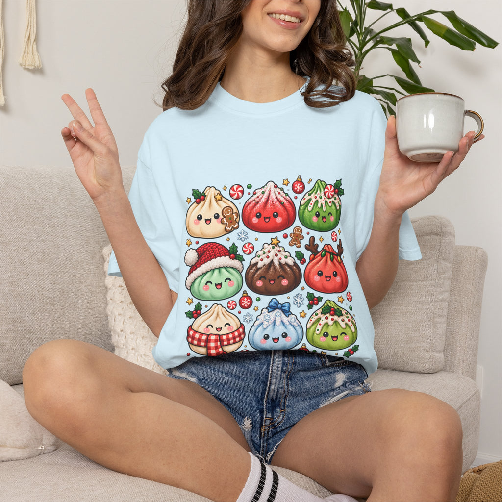 T-shirt de Noël mignon « Comfort Colors® » avec raviolis, cadeau kawaii pour amateur de cuisine pour les fêtes, pour les fans de raviolis, cadeau gourmand de Noël mignon