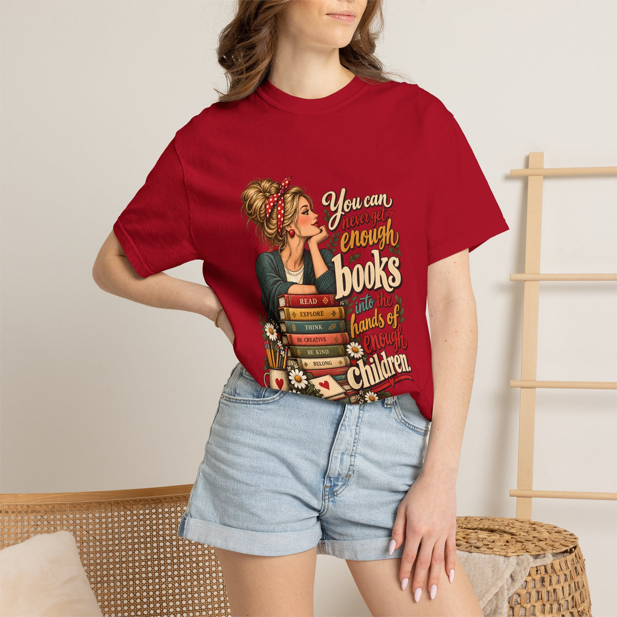 Comfort Colors® You Can Never Get Enough Books Into the Hands of Enough Children Shirt, Teacher Reading Gift, Book Lover Teacher Graphic Tee