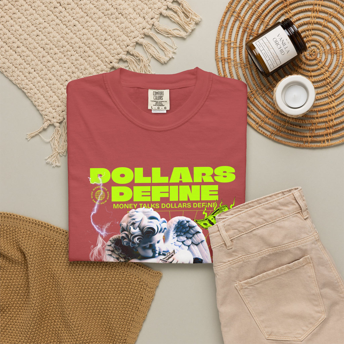 Camiseta de ángel Comfort Colors® Dollars Define Money, camiseta de cultura del esfuerzo, diseño de ropa urbana, regalo motivacional, arte de moda urbana