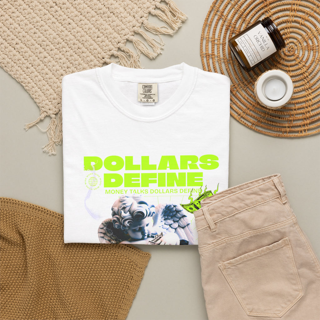 Camiseta de ángel Comfort Colors® Dollars Define Money, camiseta de cultura del esfuerzo, diseño de ropa urbana, regalo motivacional, arte de moda urbana