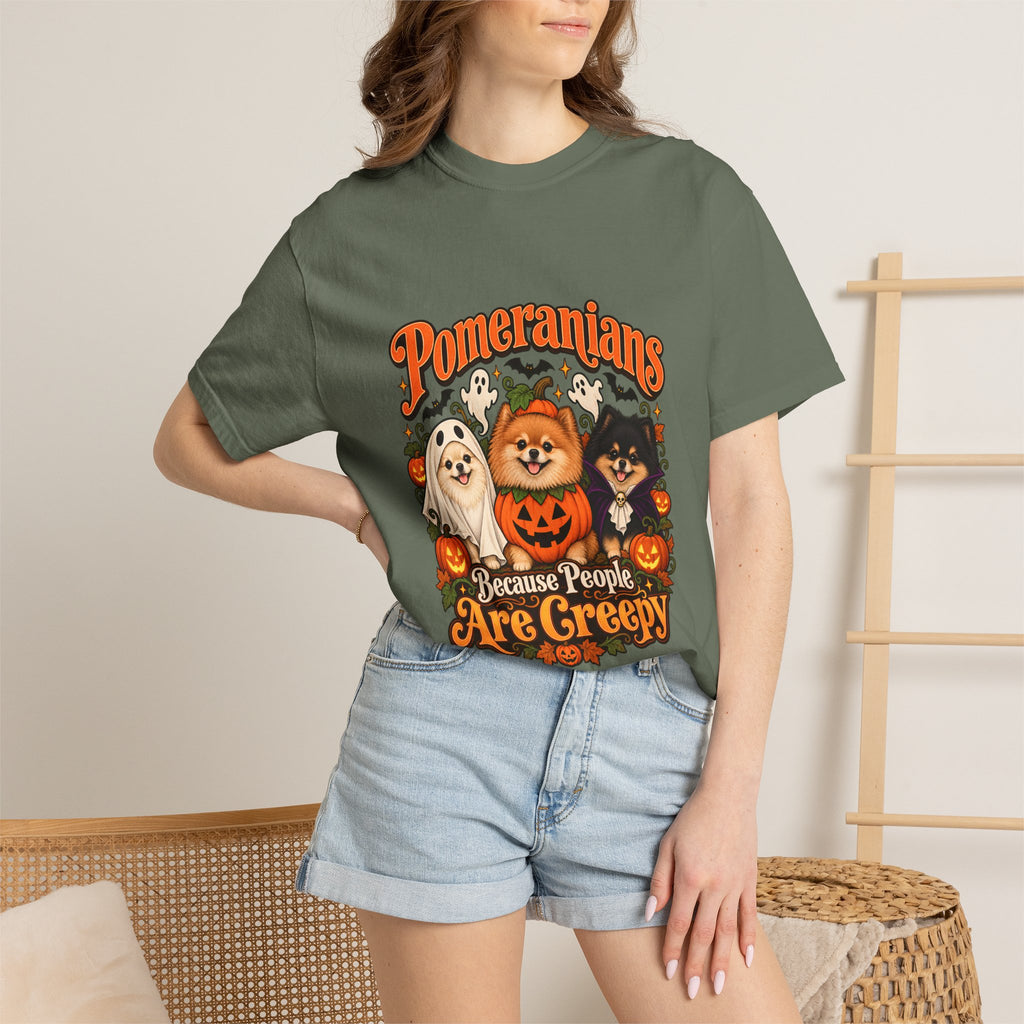 Comfort Colors® Pomeranians Because People Are Creepy Shirt, Funny Pomeranian Lover Gift, Halloween Dog Mom Graphic Tee, Spooky Pom Dog Gift