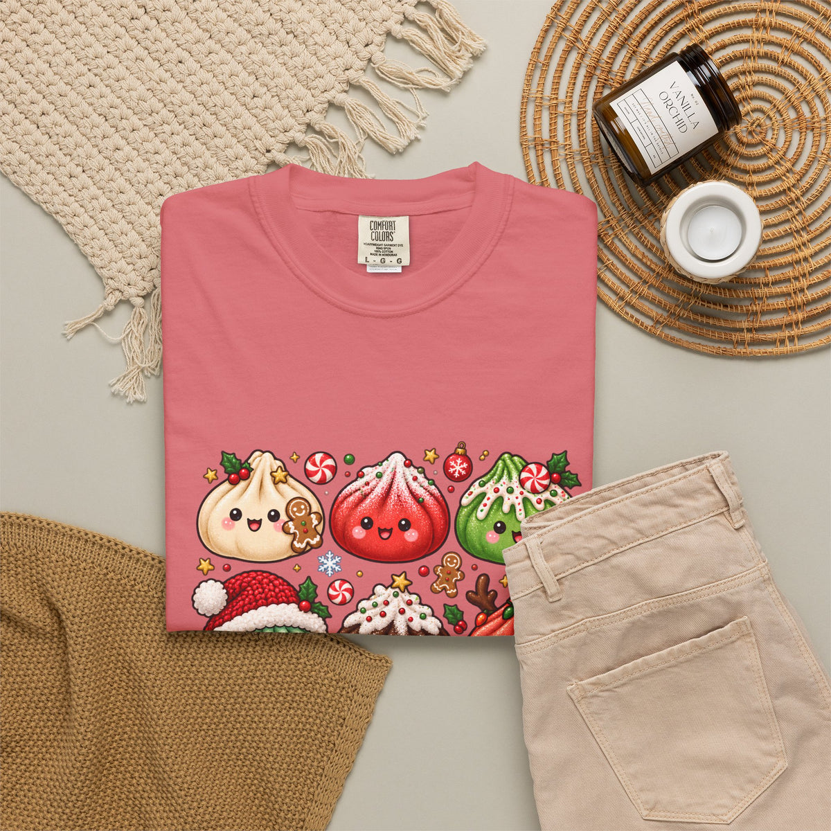 T-shirt de Noël mignon « Comfort Colors® » avec raviolis, cadeau kawaii pour amateur de cuisine pour les fêtes, pour les fans de raviolis, cadeau gourmand de Noël mignon