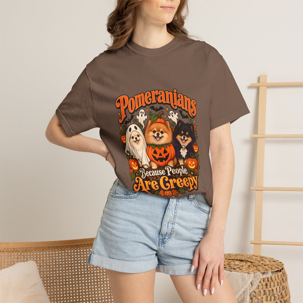 Comfort Colors® Pomeranians Because People Are Creepy Shirt, Funny Pomeranian Lover Gift, Halloween Dog Mom Graphic Tee, Spooky Pom Dog Gift
