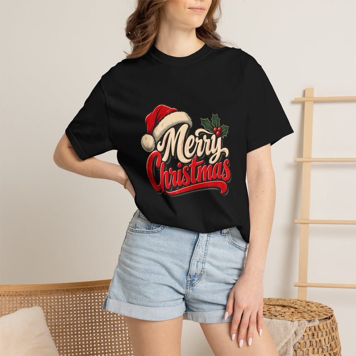 Comfort Colors® Merry Christmas T-Shirt, Vintage Christmas Holiday Gift, Retro Santa Hat Christmas Lover Gift, Festive Holiday Graphic Tee