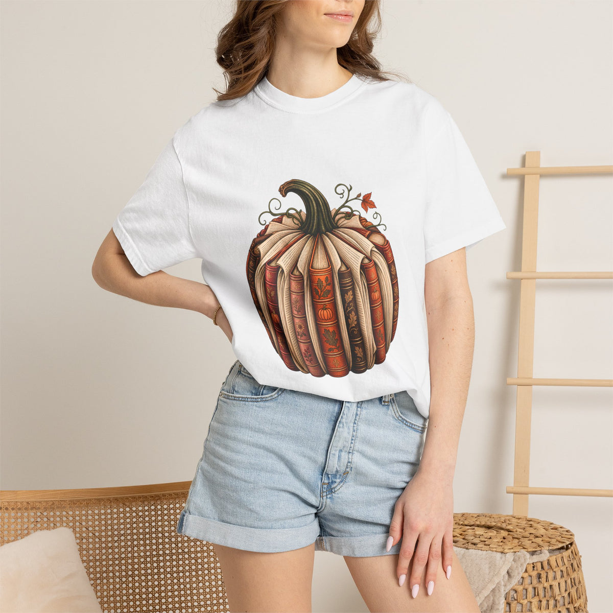 Comfort Colors® Book Pumpkin T-Shirt, Fall Reading Lover Gift, Vintage Autumn Bookish Gift, Cozy Librarian Teacher Pumpkin Graphic Tee