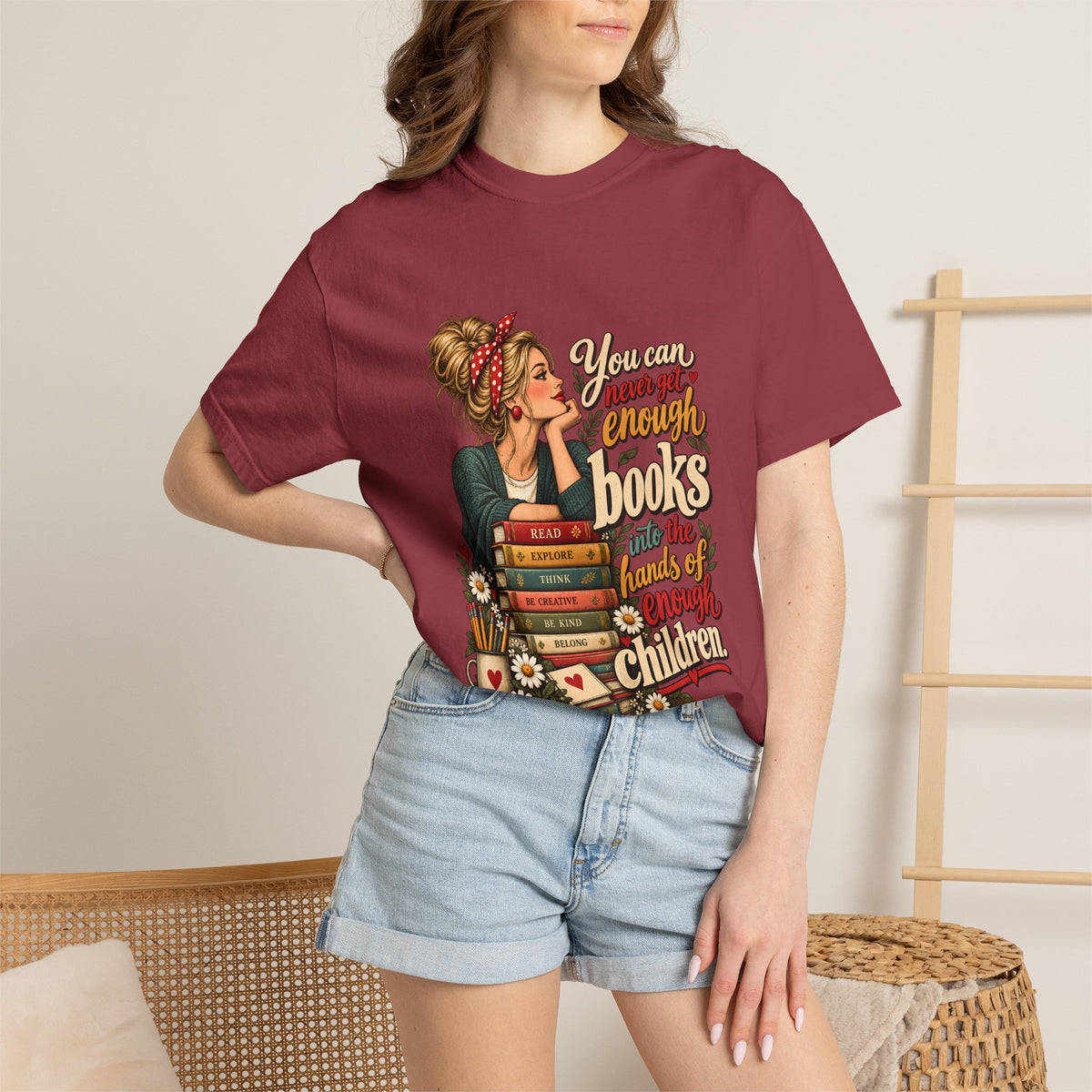 Comfort Colors® You Can Never Get Enough Books Into the Hands of Enough Children Shirt, Teacher Reading Gift, Book Lover Teacher Graphic Tee