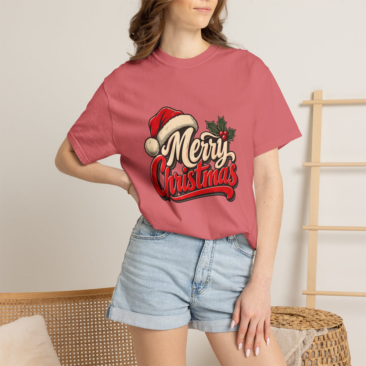 Comfort Colors® Merry Christmas T-Shirt, Vintage Christmas Holiday Gift, Retro Santa Hat Christmas Lover Gift, Festive Holiday Graphic Tee