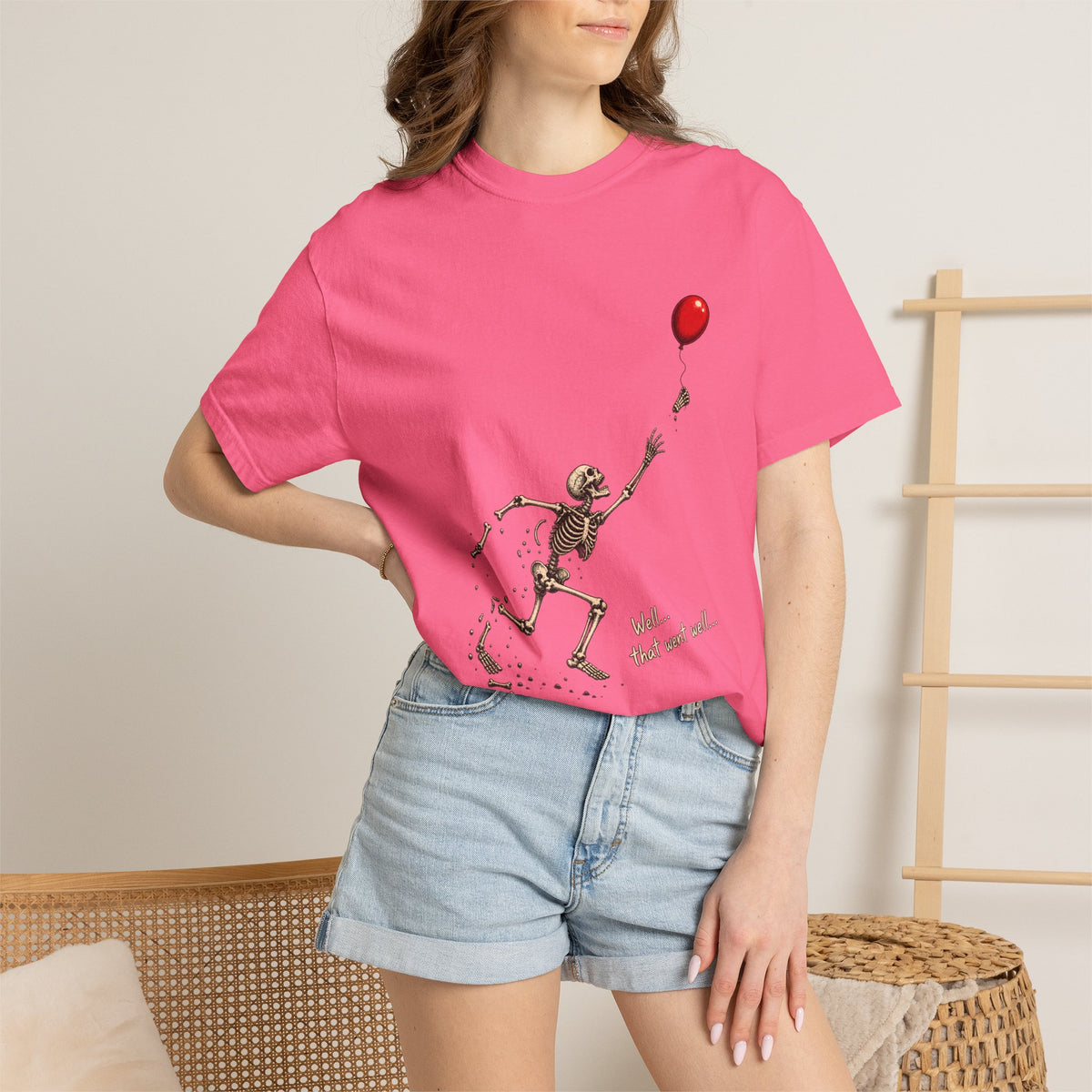 Comfort Colors® Well That Went Well T-Shirt, Funny Skeleton Halloween Gift, Red Balloon Dark Humor Gift, Vintage Spooky Skeleton Graphic Tee