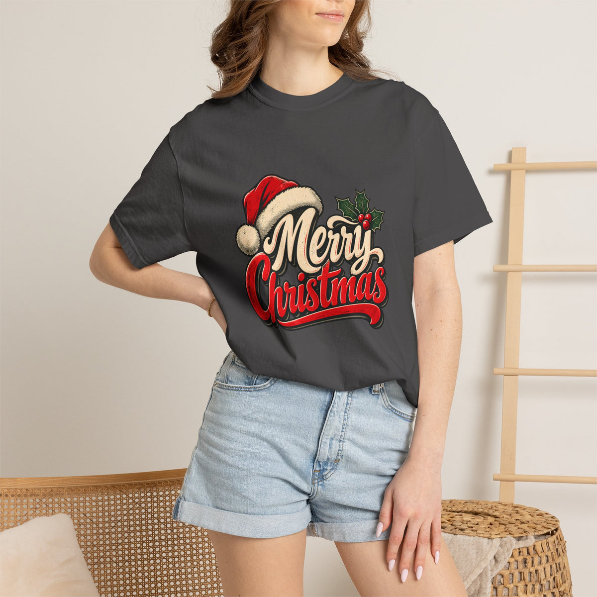 Comfort Colors® Merry Christmas T-Shirt, Vintage Christmas Holiday Gift, Retro Santa Hat Christmas Lover Gift, Festive Holiday Graphic Tee