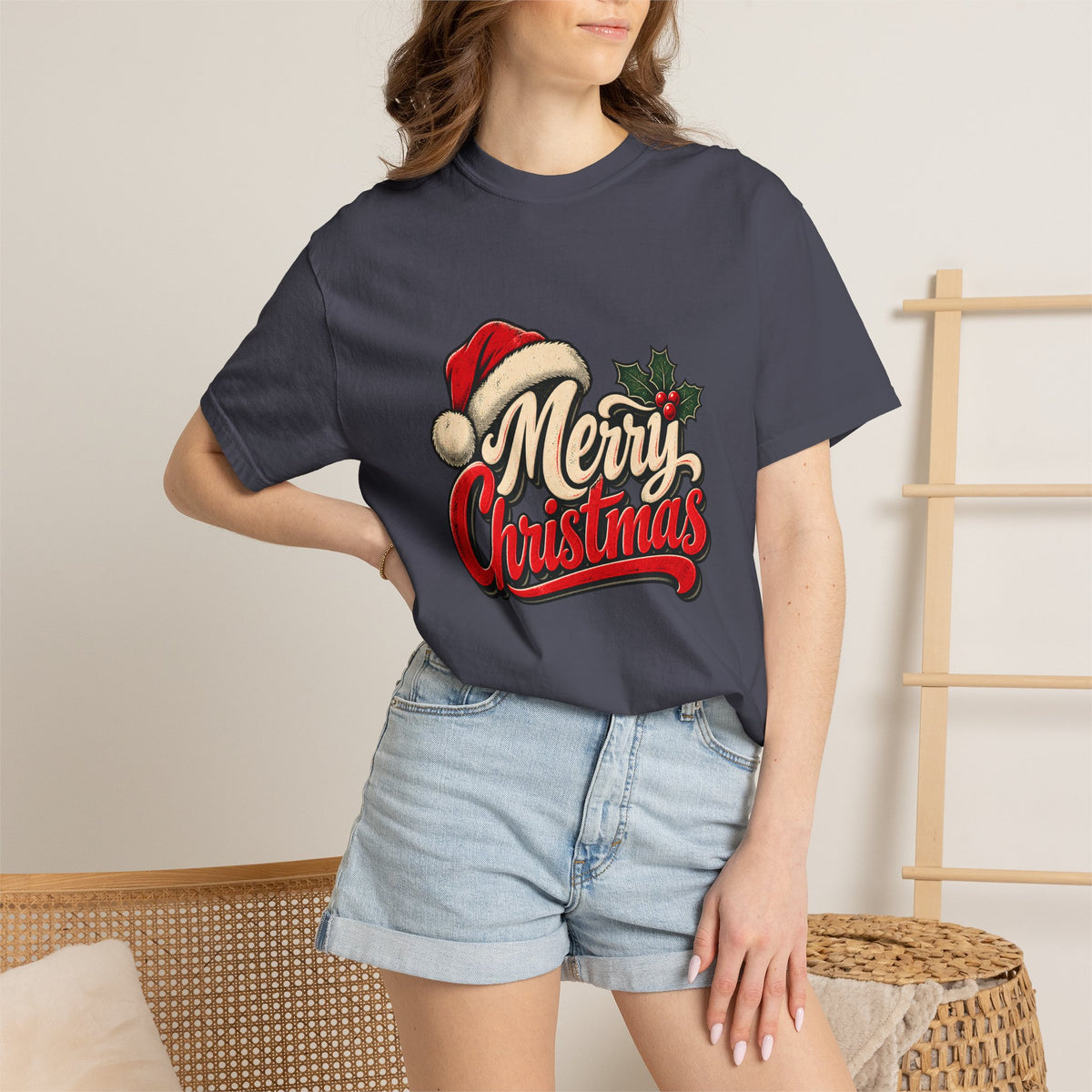 Comfort Colors® Merry Christmas T-Shirt, Vintage Christmas Holiday Gift, Retro Santa Hat Christmas Lover Gift, Festive Holiday Graphic Tee