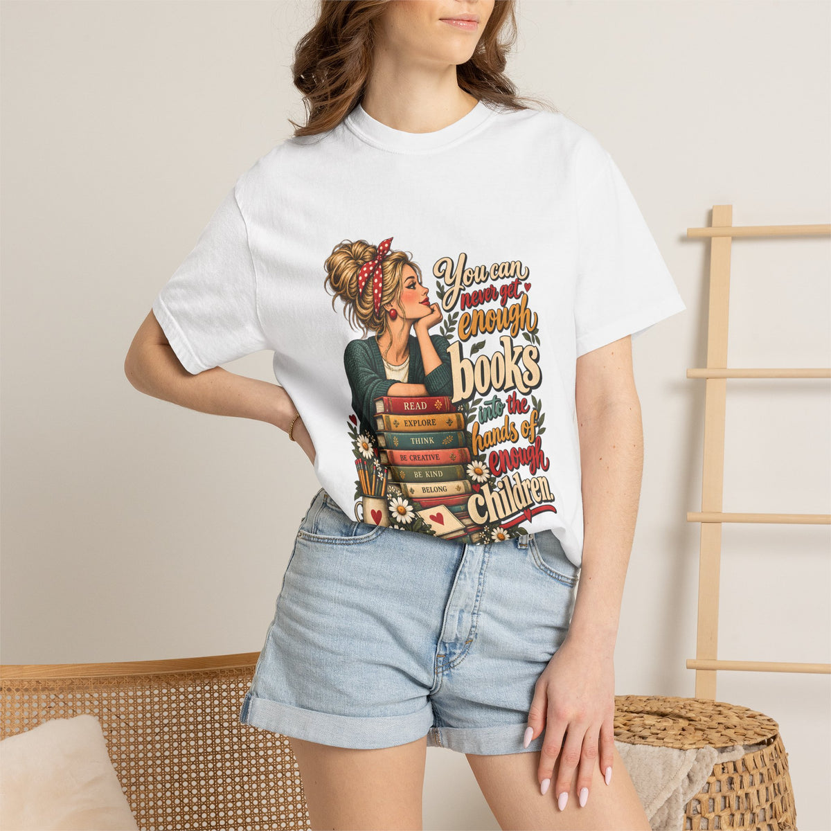 Comfort Colors® You Can Never Get Enough Books Into the Hands of Enough Children Shirt, Teacher Reading Gift, Book Lover Teacher Graphic Tee