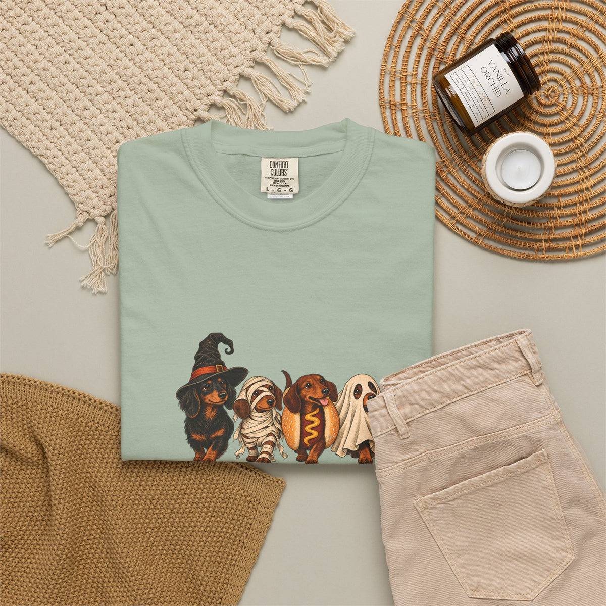 Comfort Colors® Halloween Dachshund T-Shirt, Spooky Wiener Dog Lover Gift, Cute Sausage Dog Costume Shirt, Doxie Halloween Pet Mom Shirt