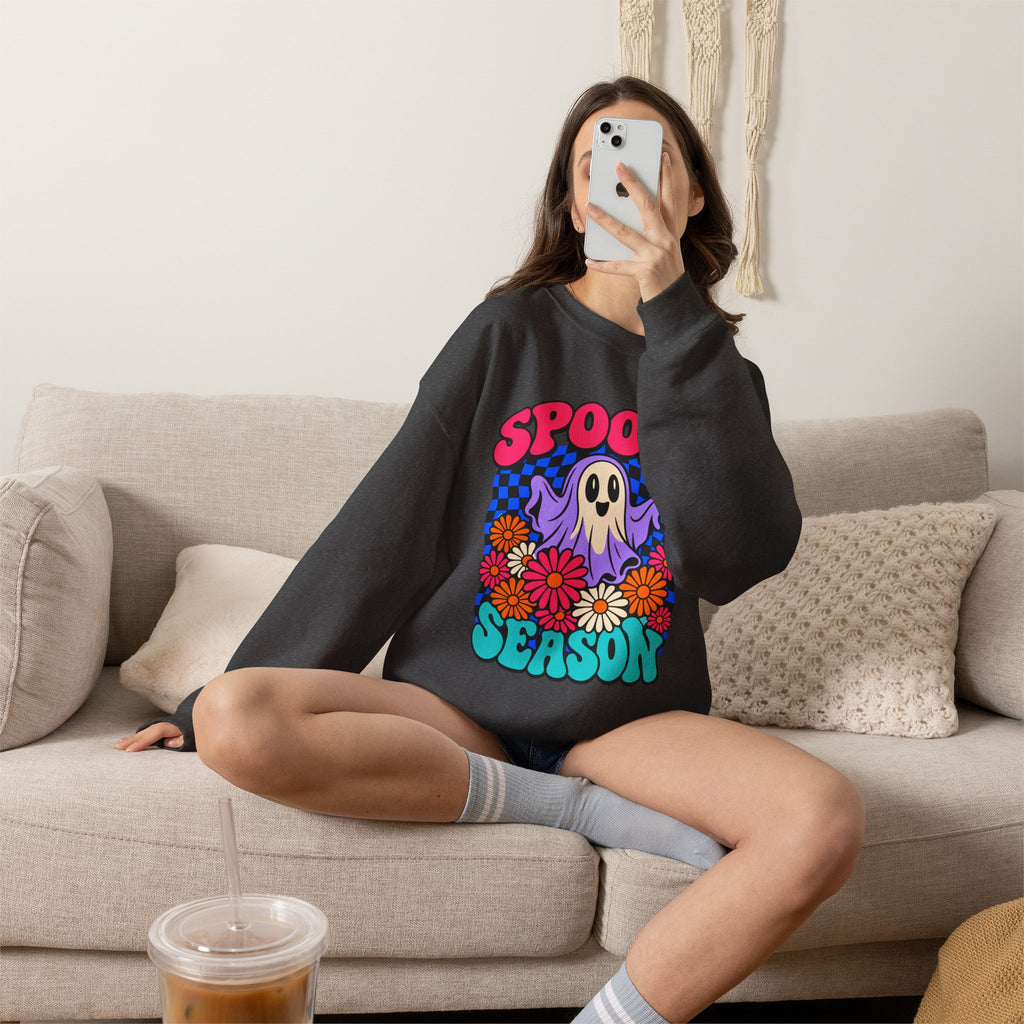 Spooky Season ghost floral Sweatshirt, Cute Ghost Halloween Gift, Colorful Floral Ghost Graphic Tee, Spooky Season Lover Gift