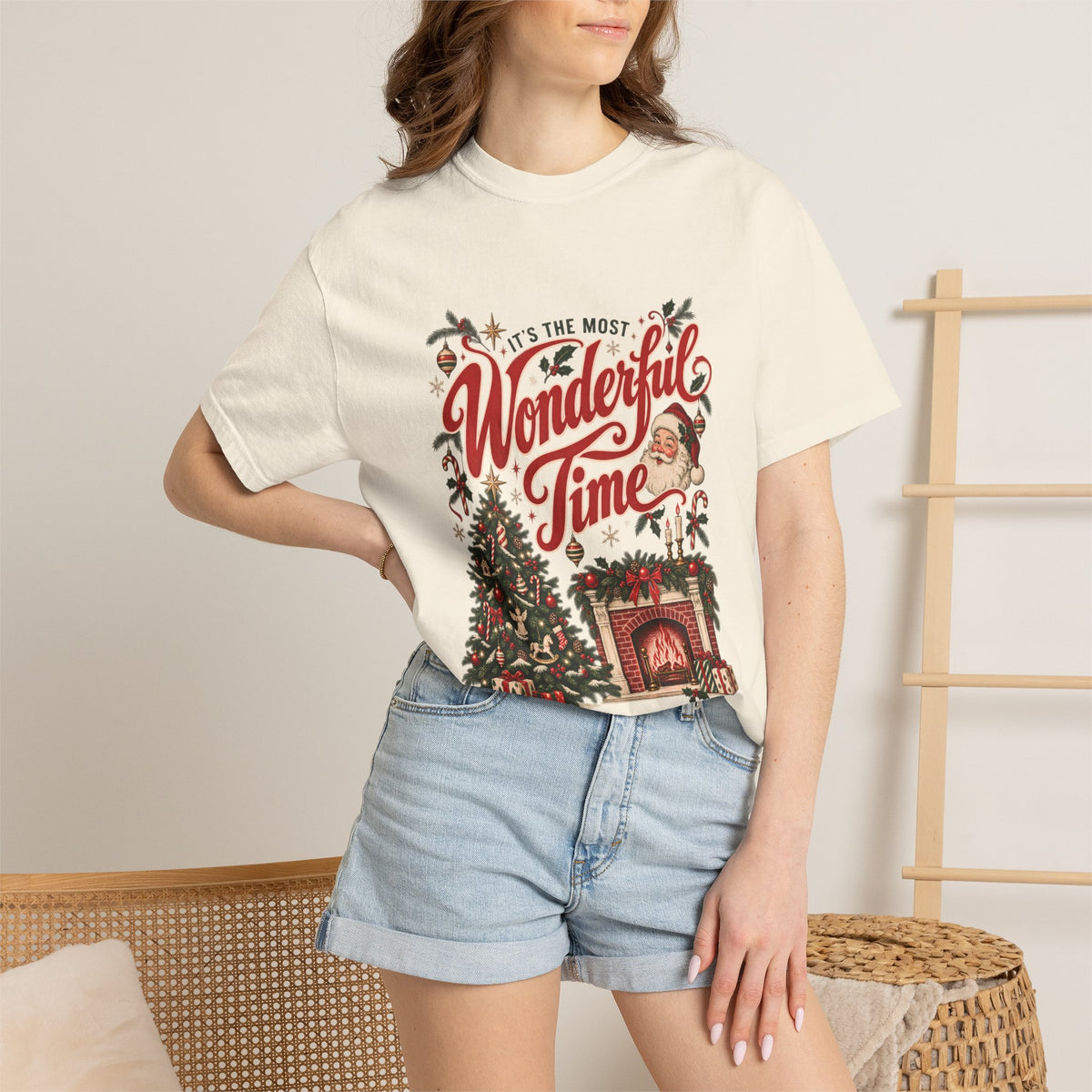 It's The Most Wonderful Time T-Shirt, Vintage Christmas Lover Gift, Santa Holiday Decor Gift, Cozy Christmas Graphic Tee
