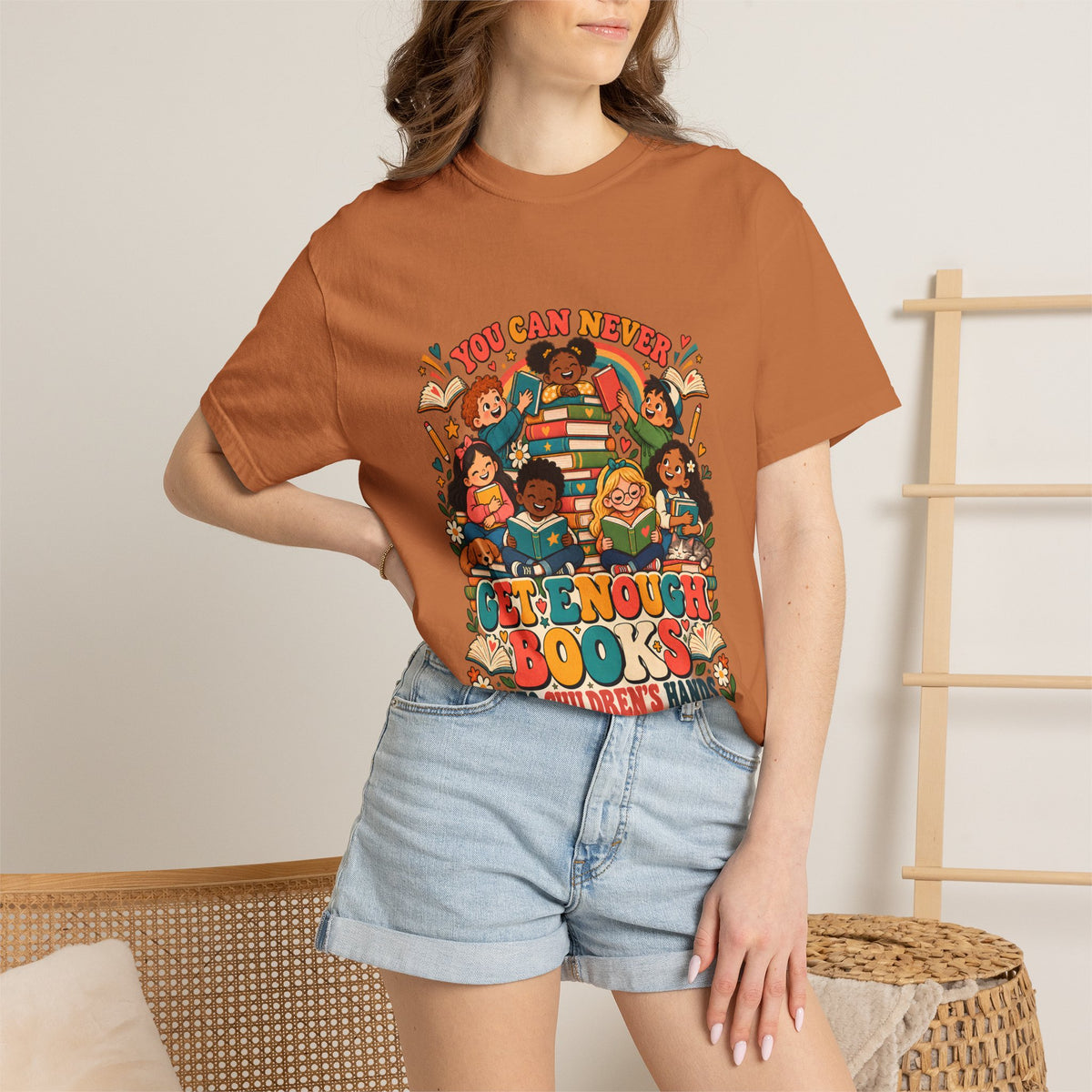 Comfort Colors® You Can Never Get Enough Books Into Children's Hands T-Shirt, Reading Teacher Gift, Literacy Advocate Kids Books Graphic Tee