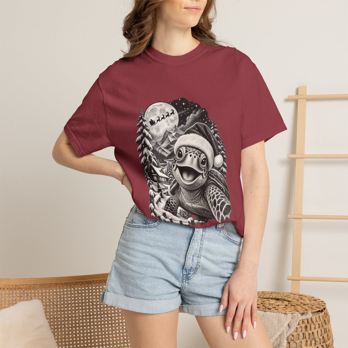 Comfort Colors® Christmas Turtle T-Shirt, Cute Sea Turtle Lover Gift, Funny Santa Hat Turtle Christmas Gift, Winter Ocean Animal Graphic Tee