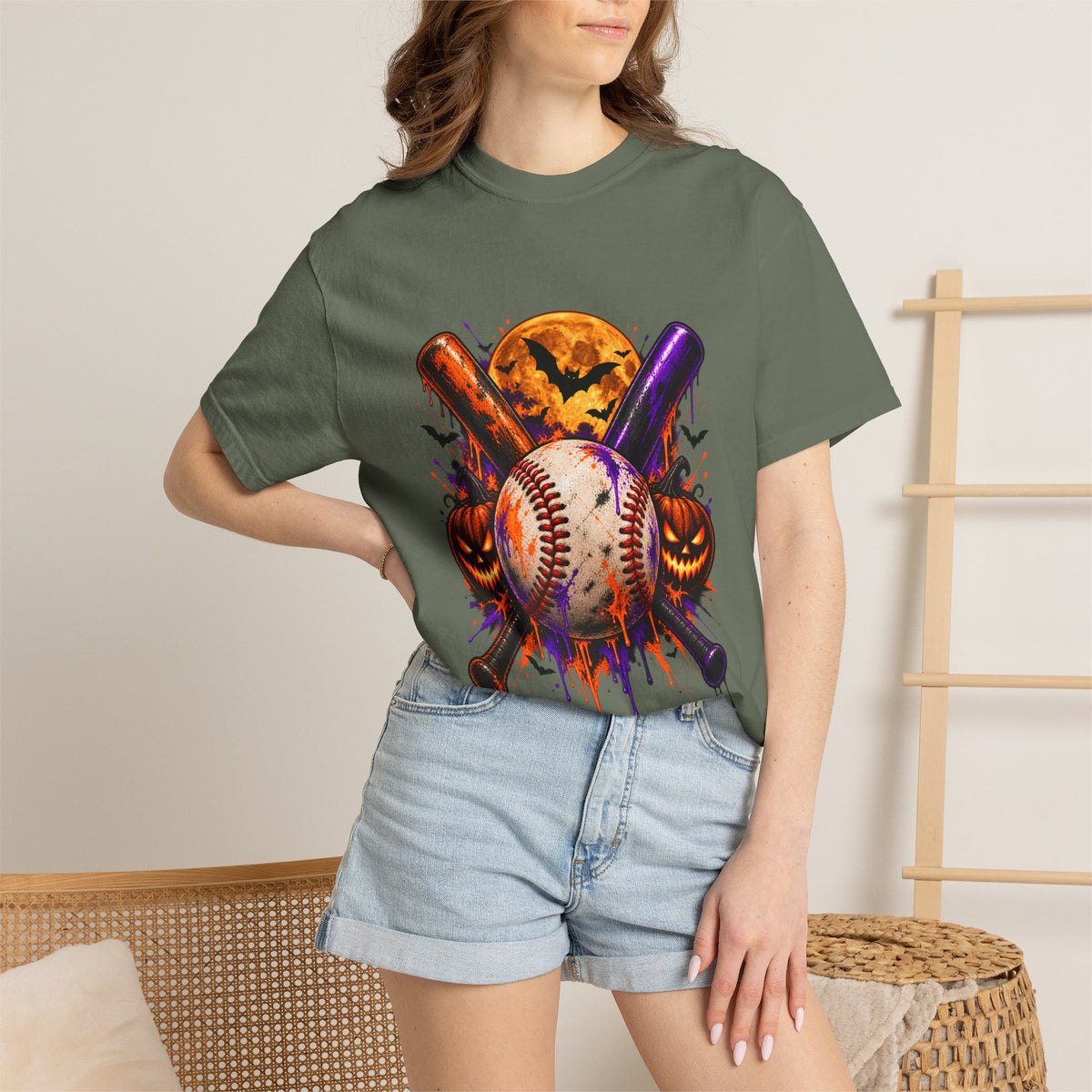 Comfort Colors® Halloween Baseball T-Shirt, Spooky Baseball Player Gift, Pumpkin Baseball Lover Graphic Tee, Halloween Sports Fan Shirt