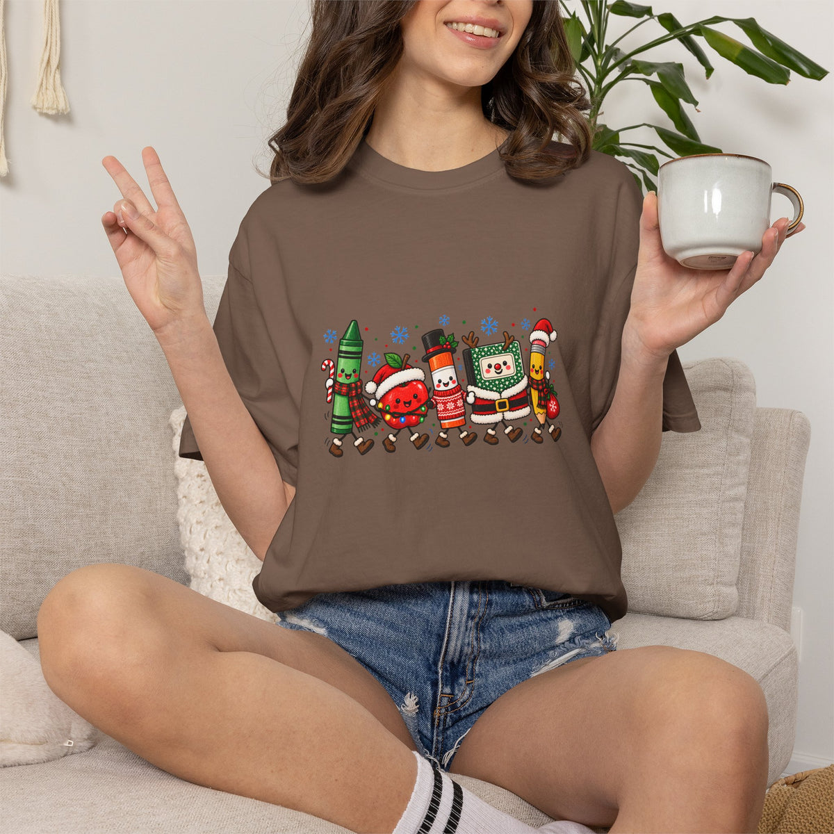 Comfort Colors® Christmas School Supplies T-Shirt, Cute Teacher Holiday Gift, Festive Classroom Teacher Gift, Teacher Gift