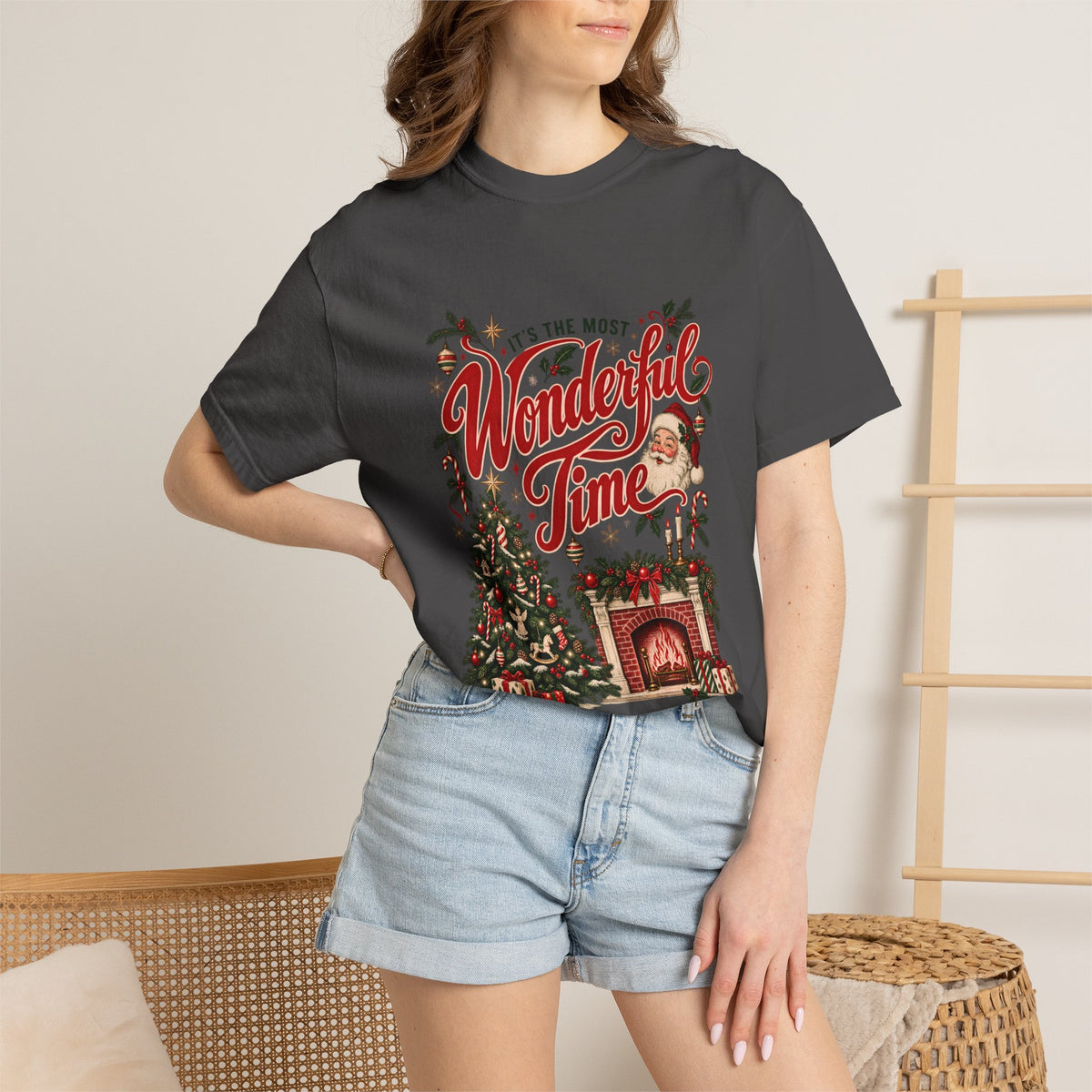 It's The Most Wonderful Time T-Shirt, Vintage Christmas Lover Gift, Santa Holiday Decor Gift, Cozy Christmas Graphic Tee