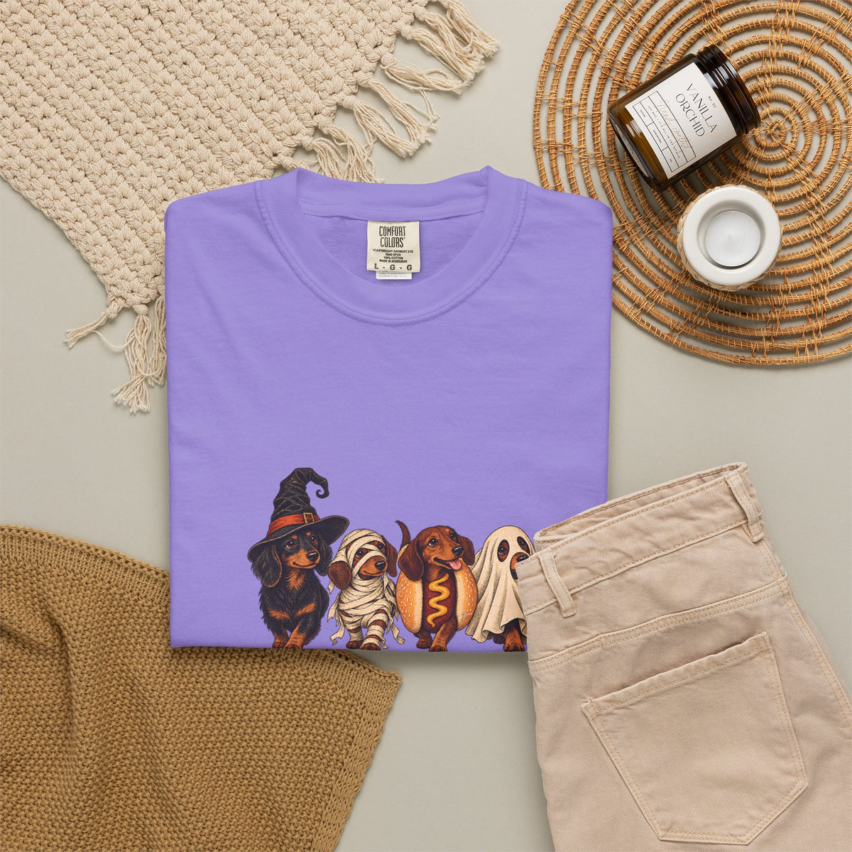 Comfort Colors® Halloween Dachshund T-Shirt, Spooky Wiener Dog Lover Gift, Cute Sausage Dog Costume Shirt, Doxie Halloween Pet Mom Shirt
