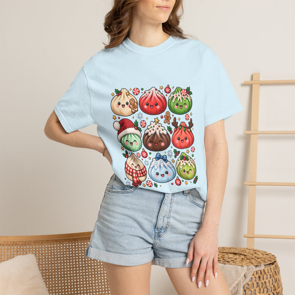 T-shirt de Noël mignon « Comfort Colors® » avec raviolis, cadeau kawaii pour amateur de cuisine pour les fêtes, pour les fans de raviolis, cadeau gourmand de Noël mignon
