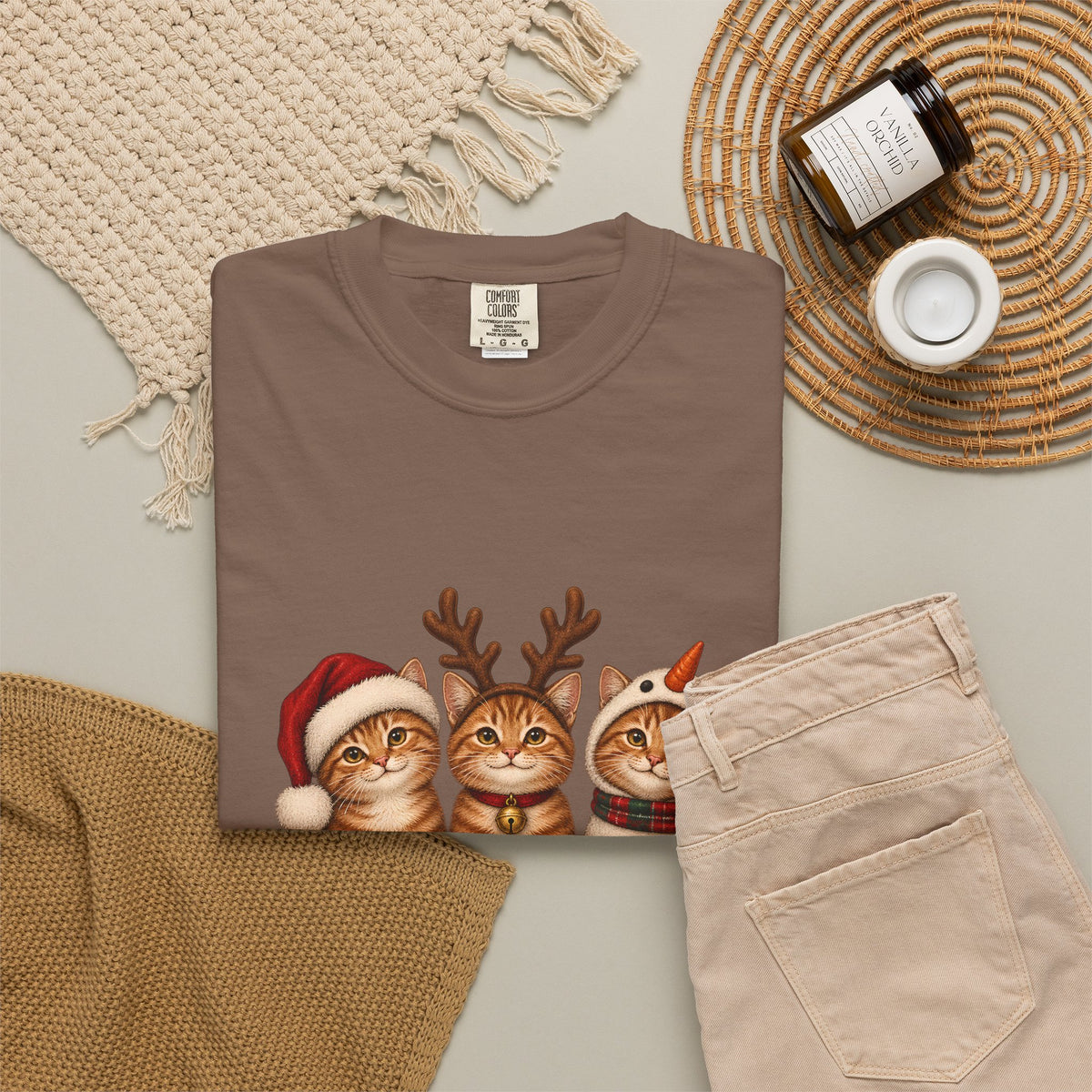 Comfort Colors® Christmas Cats T-Shirt, Cute Holiday Cat Lover Gift, Funny Santa Reindeer Snowman Cats Gift, Festive Kitty Graphic Tee