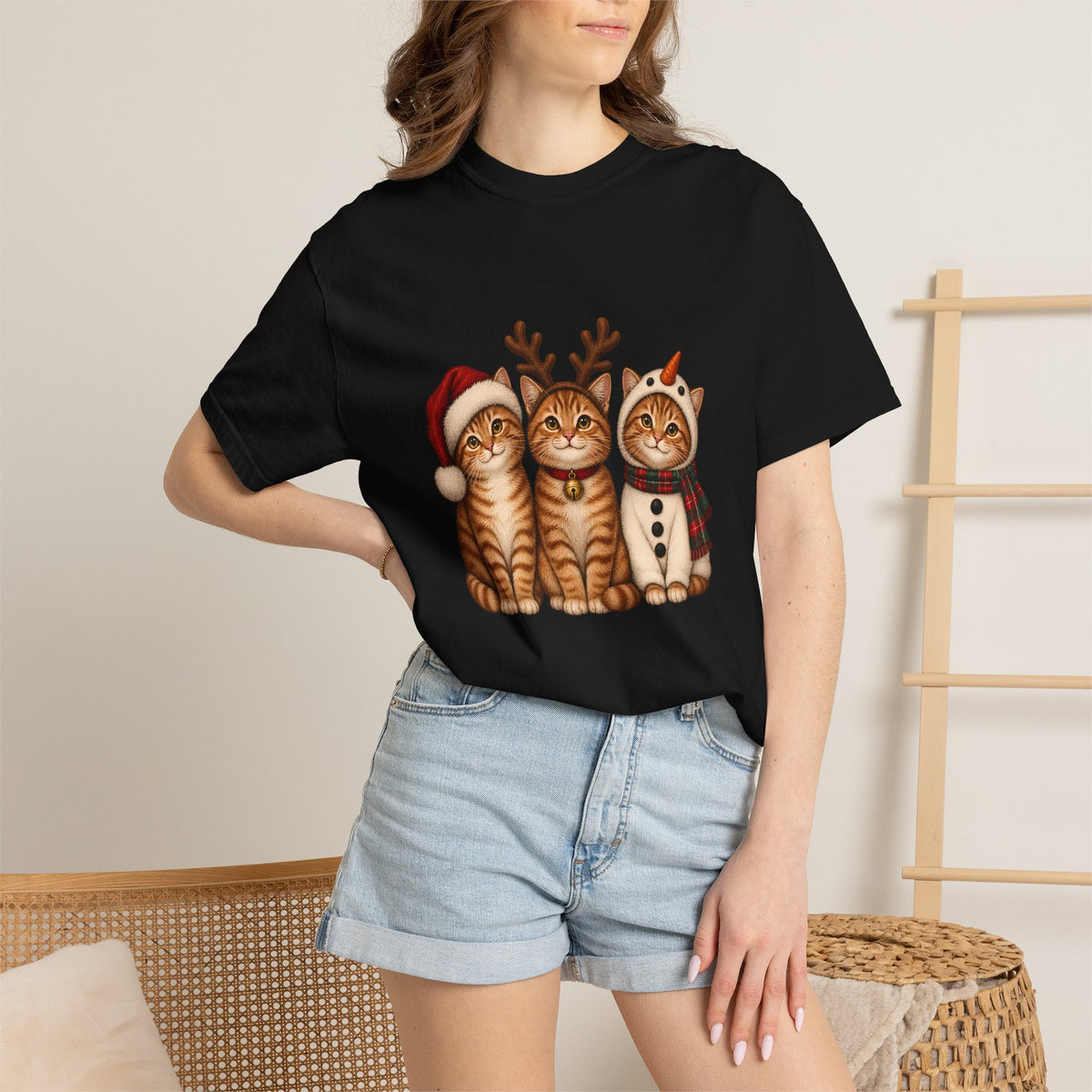 Comfort Colors® Christmas Cats T-Shirt, Cute Holiday Cat Lover Gift, Funny Santa Reindeer Snowman Cats Gift, Festive Kitty Graphic Tee
