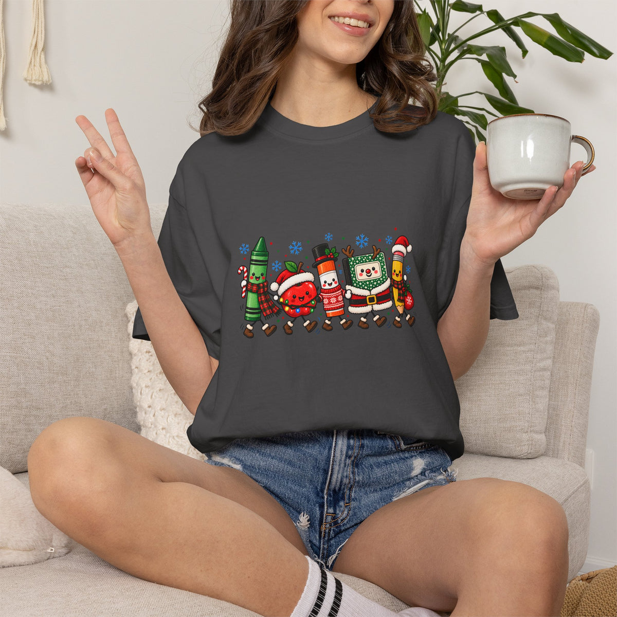 Comfort Colors® Christmas School Supplies T-Shirt, Cute Teacher Holiday Gift, Festive Classroom Teacher Gift, Teacher Gift