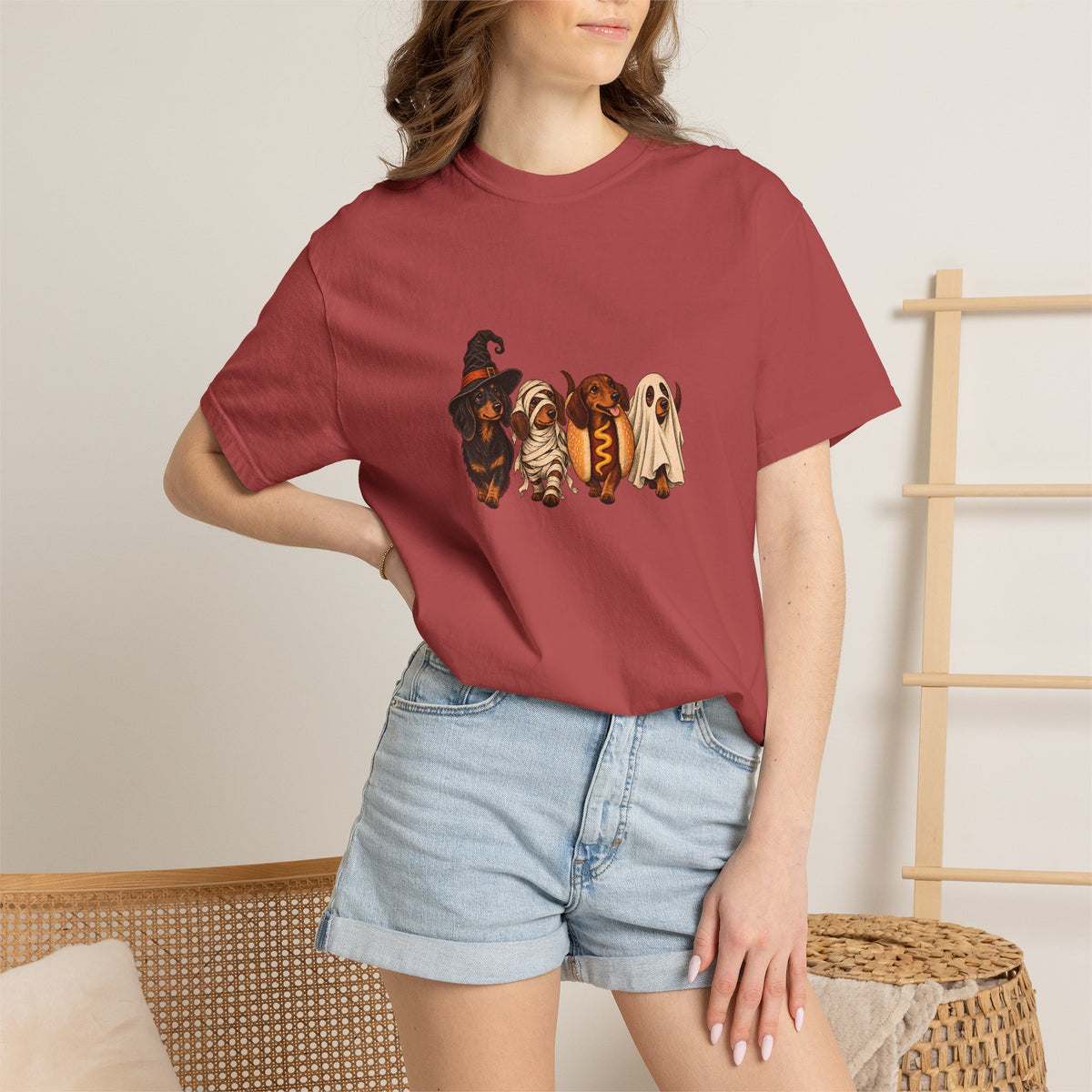 Comfort Colors® Halloween Dachshund T-Shirt, Spooky Wiener Dog Lover Gift, Cute Sausage Dog Costume Shirt, Doxie Halloween Pet Mom Shirt