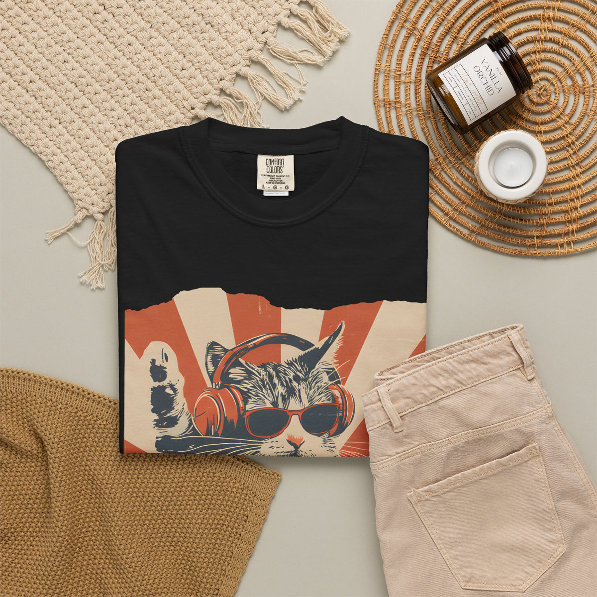 Comfort Colors® Cool DJ Cat Tshirt, Funny Cat With Headphones Shirt, Stylish Cat Lovers Gift, DJ Cat Kitty shirt, Trendy Cat Graphic Shirt