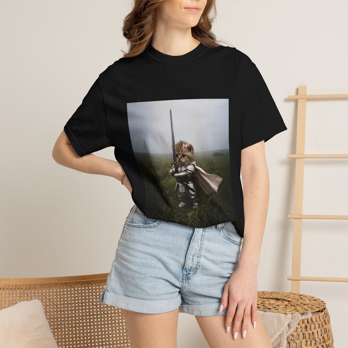 Comfort Colors® Knight Cat with Vintage T-shirt, Meme Kitten T-shirt, Funny Medieval Cat Tee, Cat Lover Gift