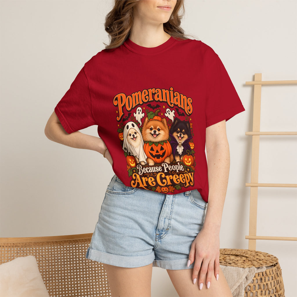 Comfort Colors® Pomeranians Because People Are Creepy Shirt, Funny Pomeranian Lover Gift, Halloween Dog Mom Graphic Tee, Spooky Pom Dog Gift