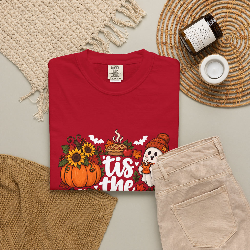 T-shirt Comfort Colors® « Tis the Season », cadeau pour amateur de citrouilles, t-shirt pour l'automne, Thanksgiving et Halloween, t-shirt douillet pour la saison des récoltes pour femmes
