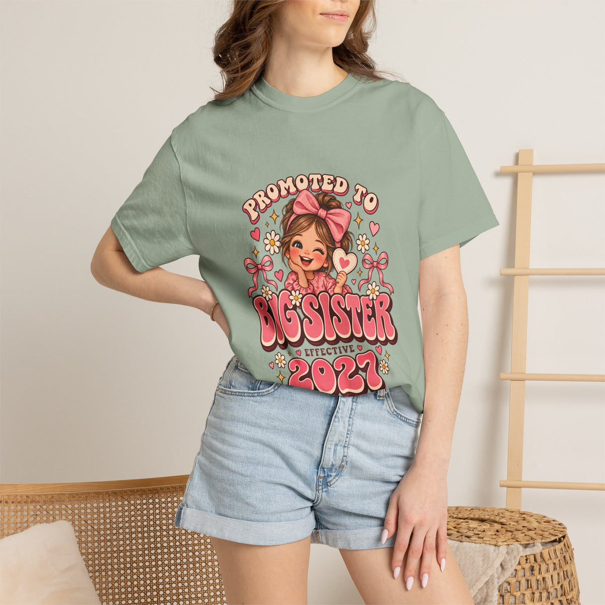 T-shirt Comfort Colors® « Promue grande sœur » effectif en 2027, cadeau d'annonce de nouvelle fratrie, t-shirt graphique pour annonce de grossesse grande sœur