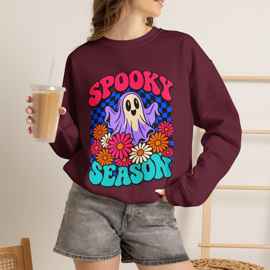 Spooky Season ghost floral Sweatshirt, Cute Ghost Halloween Gift, Colorful Floral Ghost Graphic Tee, Spooky Season Lover Gift