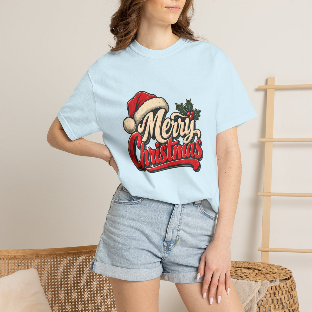 Comfort Colors® Merry Christmas T-Shirt, Vintage Christmas Holiday Gift, Retro Santa Hat Christmas Lover Gift, Festive Holiday Graphic Tee