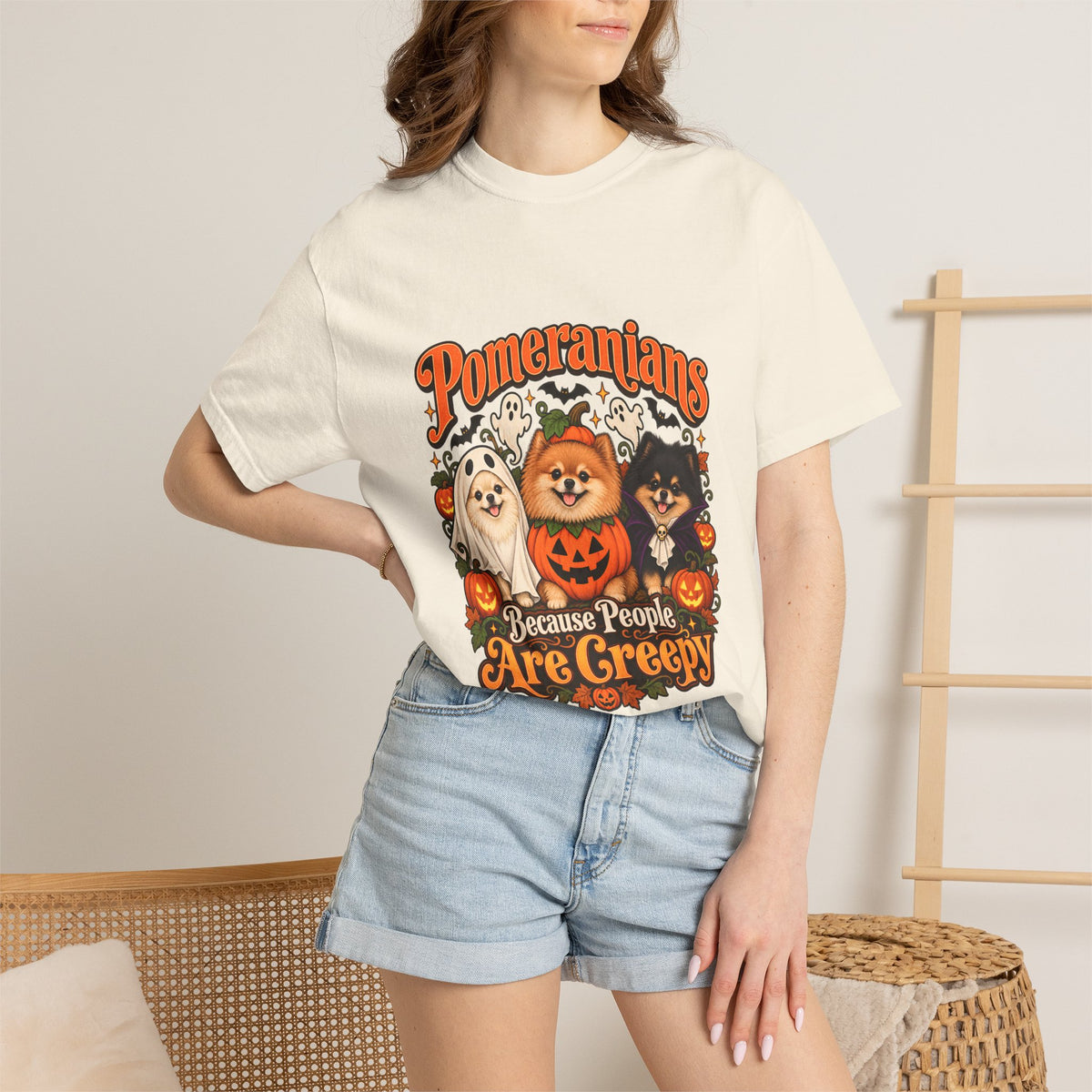 Comfort Colors® Pomeranians Because People Are Creepy Shirt, Funny Pomeranian Lover Gift, Halloween Dog Mom Graphic Tee, Spooky Pom Dog Gift