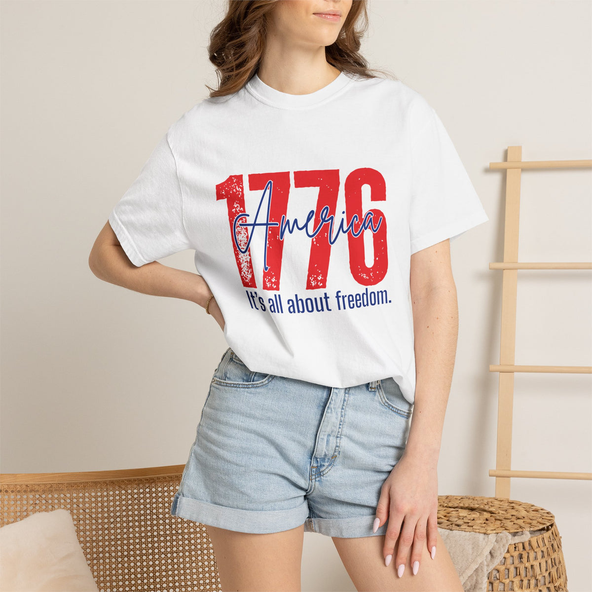 Comfort Colors® 1776 America It's All About Freedom Shirt, American Independence Shirt, 1776-2026, July 4th Tee, Betsy Ross Vintage Flag