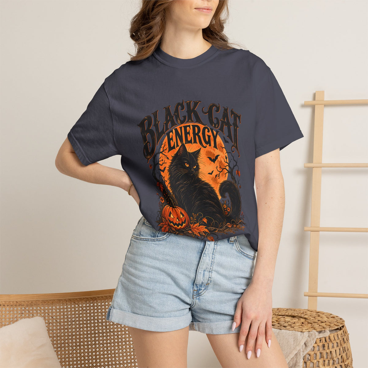 Comfort Colors® Black Cat Energy Shirt, Funny Halloween Tshirt, Black Cat Halloween Tee, Spooky Season Graphic Tee, Trendy Fall T-shirts