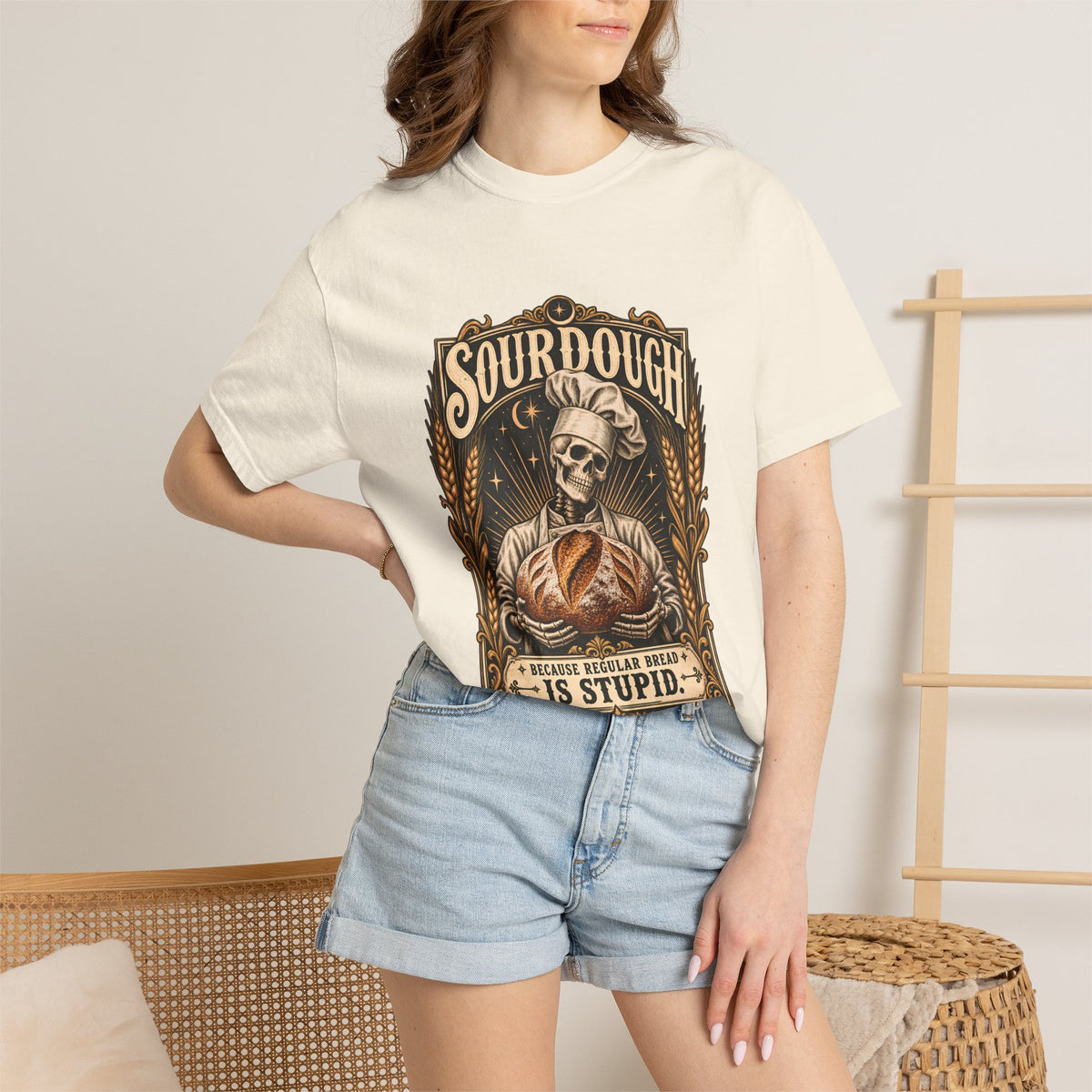 Comfort Colors® Sourdough Because Regular Bread Is Stupid T-Shirt, Funny Sourdough Baker Gift, Skeleton Bread Lover, Baking Humor Shirt