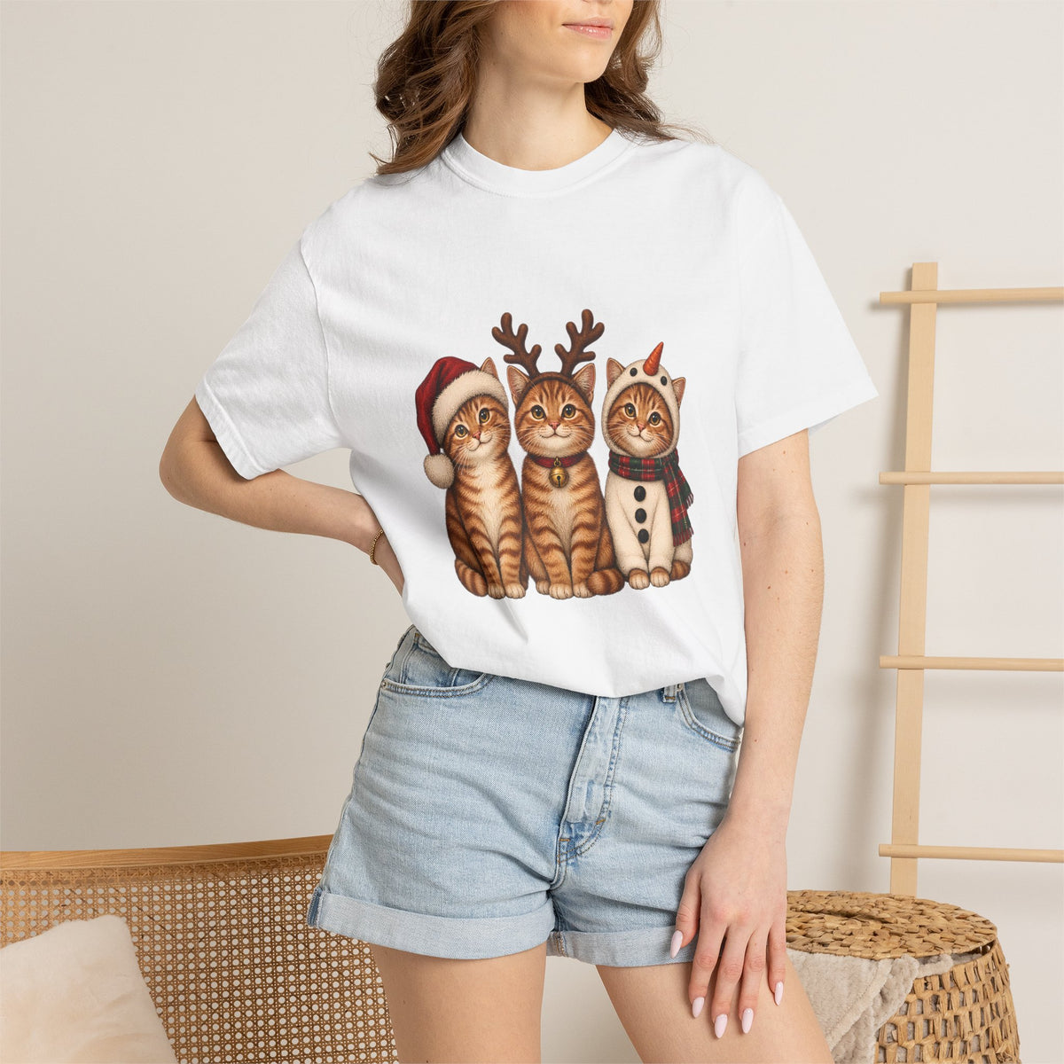 Comfort Colors® Christmas Cats T-Shirt, Cute Holiday Cat Lover Gift, Funny Santa Reindeer Snowman Cats Gift, Festive Kitty Graphic Tee