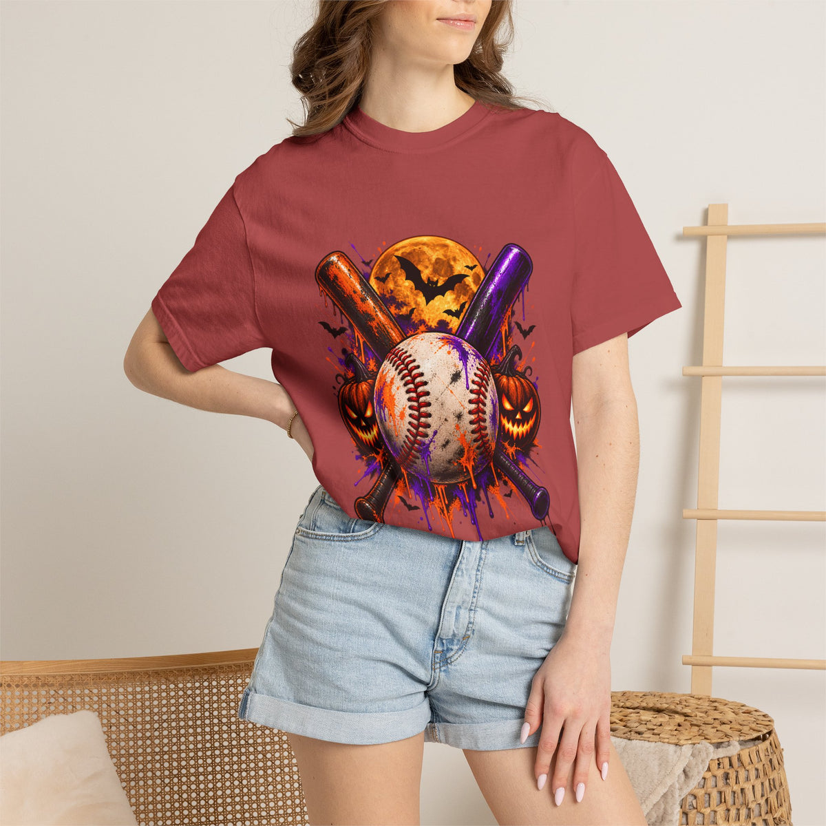 Comfort Colors® Halloween Baseball T-Shirt, Spooky Baseball Player Gift, Pumpkin Baseball Lover Graphic Tee, Halloween Sports Fan Shirt