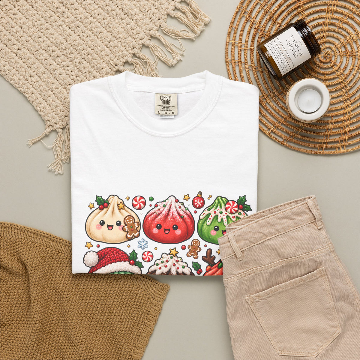 T-shirt de Noël mignon « Comfort Colors® » avec raviolis, cadeau kawaii pour amateur de cuisine pour les fêtes, pour les fans de raviolis, cadeau gourmand de Noël mignon