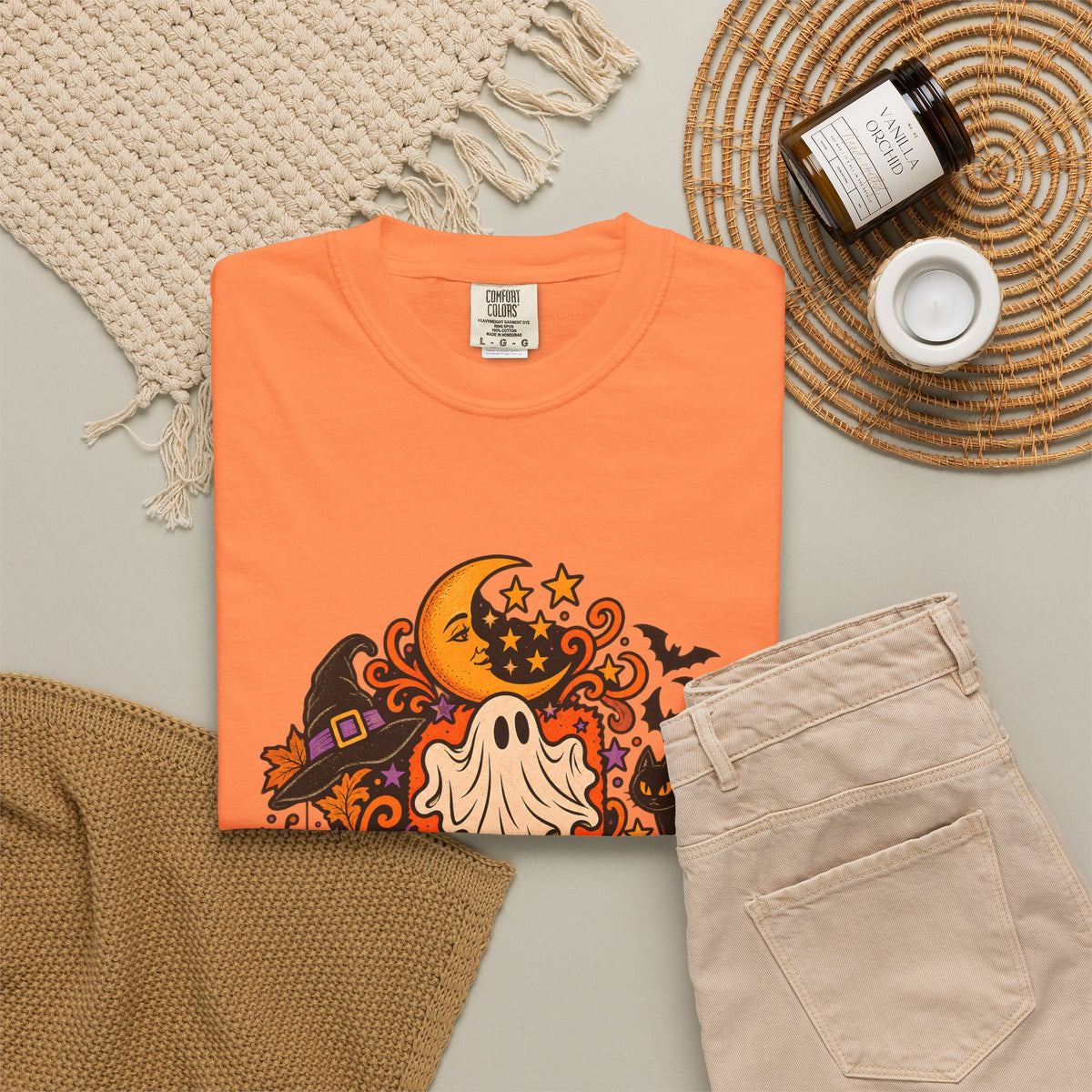 Comfort Colors® Vintage Halloween Shirt, Black Cat Skull Graphic Tee, Spooky Season Sweatshirt, Retro Halloween Season Gift