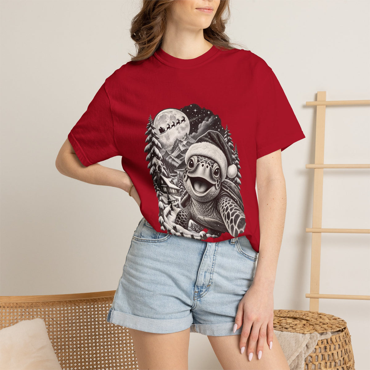 Comfort Colors® Christmas Turtle T-Shirt, Cute Sea Turtle Lover Gift, Funny Santa Hat Turtle Christmas Gift, Winter Ocean Animal Graphic Tee