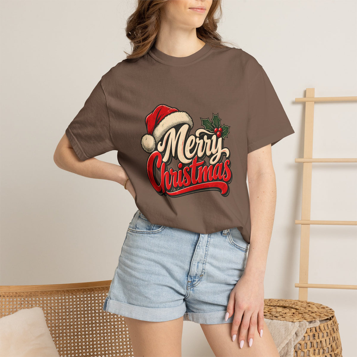 Comfort Colors® Merry Christmas T-Shirt, Vintage Christmas Holiday Gift, Retro Santa Hat Christmas Lover Gift, Festive Holiday Graphic Tee